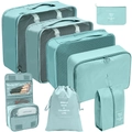 7-piece light blue waterproof travel organizer set with mesh bags and shoe pouch - Toiletry Bag 8-Piece Set / Lake Blue