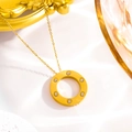 Classic 18K gold plated titanium steel necklace featuring a sparkling six-diamond ring pendant - Six-Drill Gold