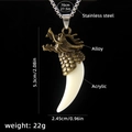 Wolf tooth pendant necklace with bronze dragon head and white acrylic claw on steel chain - Wolf Tooth No.28 + 70cm Steel Chain