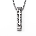 Retro stainless steel necklace featuring a silver rectangular textured cross pendant - Hollow Cross Pillar + Stainless Steel Chain