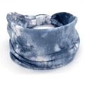 Blue and white tie-dye elastic headband with a stylish front knot design for women - 67-Blue White Tie Dye Knot