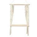 Close-up of bohemian hand-woven cotton rope tassels and wooden beads on wall shelf - Off-White Style F