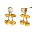 Boucles d'oreilles cerises en acier inoxydable plaqué or 18K avec zircon cubique - Boucles d'Oreilles Cerise en Zircone - Or