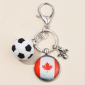 Silver metal soccer keychain with I Love Soccer charm and Canada flag glass gem pendant - Italy Flag