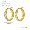 20mm gold plated stainless steel hoop earrings with clear cubic zirconia insets - 20mm