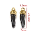 Black horn charm with gold crown top and dimensions of 20.5mm by 6mm for DIY jewelry - Black-Gold