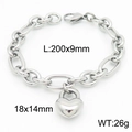 Pulsera de cadena ovalada plateada con colgante de corazón y medidas de 200x9mm - Pulsera color acero (KB183409-Z)