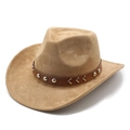 Chapeau de cowboy classique en faux daim camel avec bandeau en cuir à clous - M / Camel