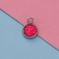 Detailed macro view of a 12mm stainless steel pendant with bright pink texture inlay - Bright Pink Textured Style (17)