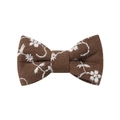 Brown handmade cotton bow hair clip with white floral embroidery for girls - Dark Brown Embroidered Style (10)