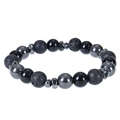 Detail von 10mm Lavastein Armband mit polierten Perlen und Metall-Zwischenstücken - Magnetstein-Armband