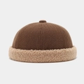 Winter gebreide docker muts voor heren en dames met contrast sherpa fleece rand - Verstelbaar / Tan