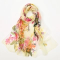 Hidschab-Schal aus Chiffon mit Blumenmuster in Rosa und Orange auf beigem Grund - Beige (XQ489-01)