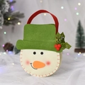 Detail of Christmas snowman felt gift bag with green hat and red handle for holiday candy - Q Edition Snowman