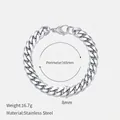 Polished silver stainless steel Cuban link bracelet with lobster clasp, 8mm width - 8MM-16.5CM / Steel