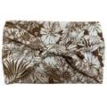 Bohemian floral wide headband with brown botanical print on soft white elastic fabric - Coffee Floral