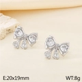 Silver stainless steel bow earrings featuring heart-shaped clear zircon stones - Style D Steel (KE114187-KFC)