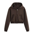 Felpa con cappuccio corta marrone cioccolato con zip integrale e tasche anteriori - S / Felpa con cappuccio / Top Caffè