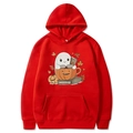 Sweat à capuche rouge Halloween pour hommes et femmes avec fantôme et citrouille - Rouge