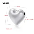 Technical dimensions of a heart-shaped silver spacer bead with a 3.0mm hole for DIY jewelry - VZ458 Heart Platinum X-Large