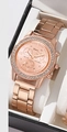 Elegant rose gold Geneva quartz watch with rhinestone bezel and three-eye dial display - Rose Gold 1 Single Watch