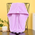 Absorbent light purple coral fleece hair towel wrap with secure button closure - Solid Purple