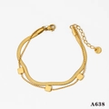 Gold double-layer stainless steel bracelet with herringbone chain and square charms - Double Layer Anklet (A638) / Gold
