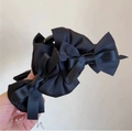 Elegant large black satin double-layered bow hair claw clip for women's updos - Black Triple Bow Claw Clip