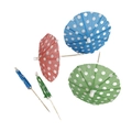 Set of colorful paper cocktail umbrellas with white dots and wooden sticks for party drinks - White Polka Dot Picks