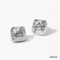 Minimalist square silver earrings with hand-hammered texture and metallic luster finish - Silver Hammered Square Earrings D2724