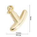 Detail view of gold letter Y balloon pendant showing dimensions 16mm x 13.5mm - Letter Y Style (DZ-2831)