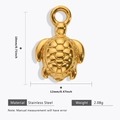 Macro detail van een gouden roestvrijstalen schildpad hanger met afmetingen en specificaties - Gouden Schildpad Hanger Accessoire - 548
