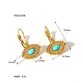 Pendientes de acero dorado con piedra turquesa ovalada y medidas de tamaño detalladas - Azul Turquesa (YYE023201BI)