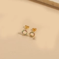Gold circular stud earrings with colorful zircon inlay shown from an overhead perspective - Round Shape (ES2544-6)