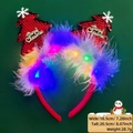 Cerchietto con albero di Natale di paillettes rosse, LED, piume e scritta Merry Christmas - Albero Rosso (Con Luci + Piuma)