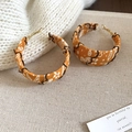 Bohemian style vibrant orange floral fabric wrapped hoop earrings with golden ear hooks - Coffee