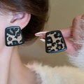 Orecchini a trapezio con stampa leopardata e bordi neri opachi su perni in argento - 17# Perno Argento Nero Marrone Trapezio