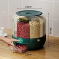 Rotating dark green cereal dispenser with 6 compartments and transparent measuring cup - 6-Grid Rotating One-Click Open / 5kg Emerald Green