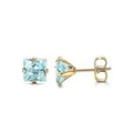 Square light blue AAA zircon stud earrings with 18K gold-plated four-claw setting - Gold Sea Blue Zirconia