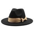 Sombrero fedora clásico de fieltro negro con cinta beige y detalle de lazo elegante - Ajustable / Negro