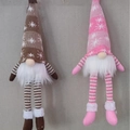 Knitted Christmas Gnomes with LED light in brown and pink colors for festive decoration - Long Leg Pink