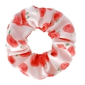 Fashionable oversized white hair scrunchie with cute red apple patterns for women and girls - Peach White