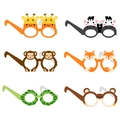 Set of 6 cartoon animal paper party glasses including giraffe zebra and monkey designs - Animal Party Glasses Style A
