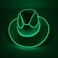 Close-up of LED cowboy hat featuring bright green neon fiber optic glowing edges - Adult-Green