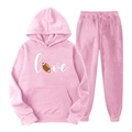 Ensemble survêtement rose pour femme avec imprimé love football et sweat à capuche - S(L) / Haut Et Bas / Rose 8 (LOVE+Football)