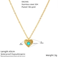 Detailed size specifications of heart-shaped gold necklace with blue turquoise stone - Heart Texture Pendant (SN254G)