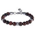 Détail du bracelet en perles de pierre marron 8mm avec entretoises en acier et fermoir mousqueton - Bracelet Oeil de Tigre Rouge