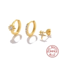 Three-piece set of 925 sterling silver gold-plated earrings with stars and zircon stones - Gold Sun Starburst Hoop Stud 3-Piece Set