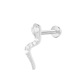 Silver snake-shaped labret stud earring with micro-pave white zircon crystals - Silver Snake (K-928)