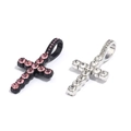 Cross pendants in black with pink crystals and silver with clear stones for DIY jewelry - 8# Black Metal Cross